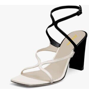 Milooey shoes Black Open Toe Strappy High Heel Sandals Buckle Ankle Strap Mule